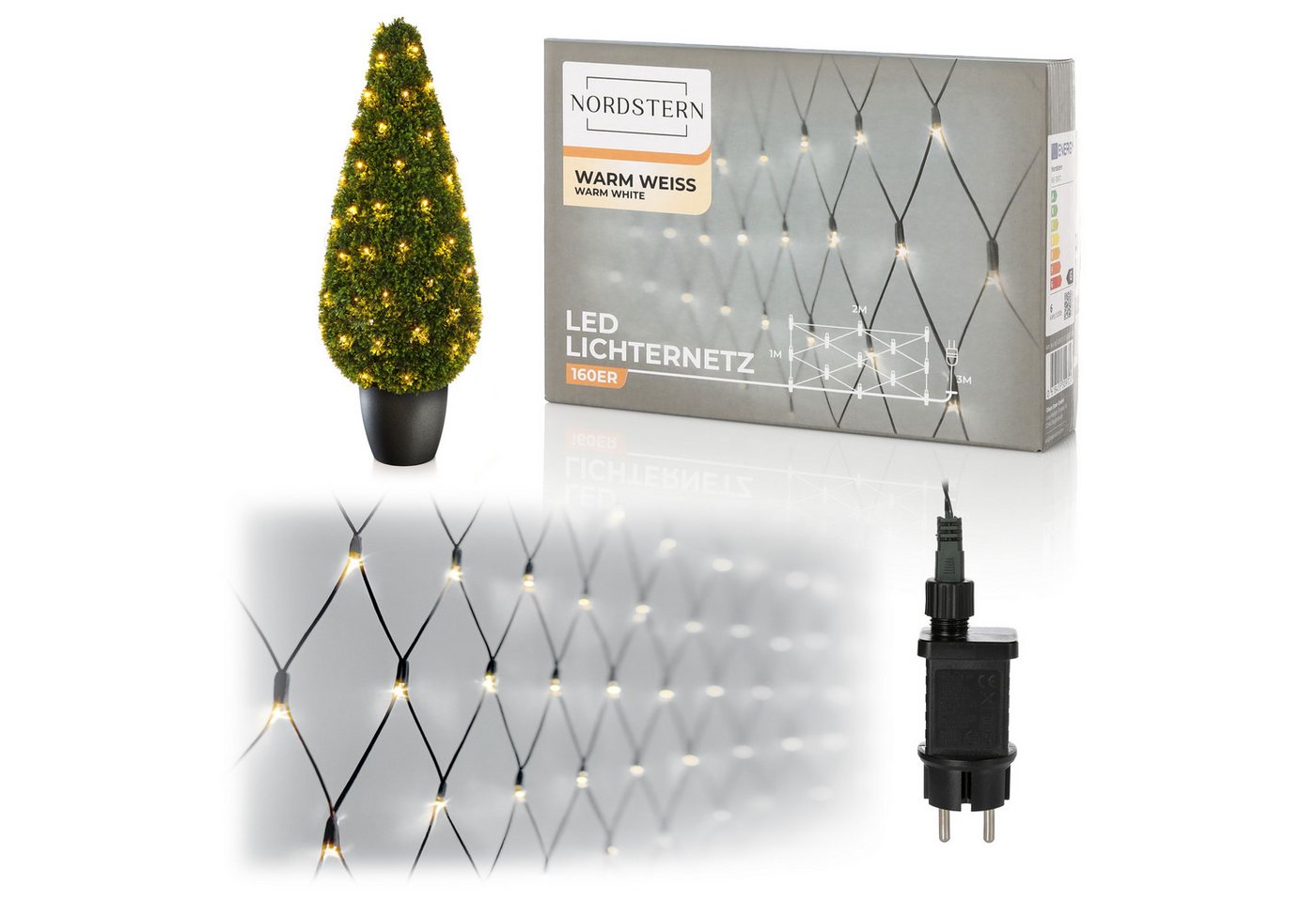 Nordstern LED-Lichterkette WarmWeiß von 24 bis 1.200 LED Weihnachtsdeko für Innen und Außen, Lichternetz mit Stecker 160 LED - 2x1 m für Weihnachtsbaum / Sträucher Nordstern LED-Lichterkette WarmWeiß von 24 bis 1.200 LED Weihnachtsdeko für Innen und Außen, Lichternetz mit Stecker 160 LED - 2x1 m für Weihnachtsbaum / Sträucher von Nordstern