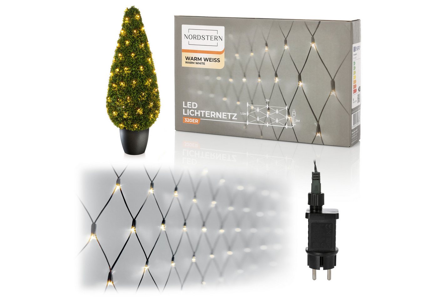 Nordstern LED-Lichterkette WarmWeiß von 24 bis 1.200 LED Weihnachtsdeko für Innen und Außen, Lichternetz mit Stecker 320 LED - 3x1,5 m für Weihnachtsbaum/Sträucher Nordstern LED-Lichterkette WarmWeiß von 24 bis 1.200 LED Weihnachtsdeko für Innen und Außen, Lichternetz mit Stecker 320 LED - 3x1,5 m für Weihnachtsbaum/Sträucher von Nordstern