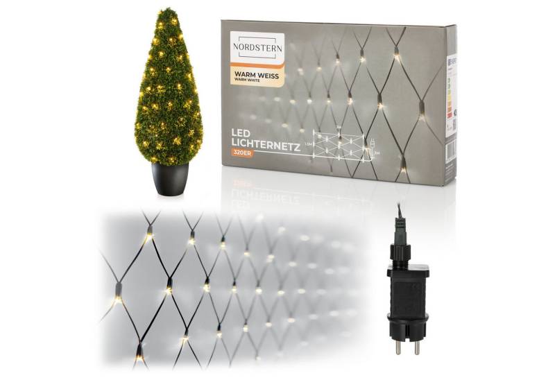 Nordstern LED-Lichterkette WarmWeiß von 24 bis 1.200 LED Weihnachtsdeko für Innen und Außen, Lichternetz mit Stecker 320 LED - 3x1,5 m für Weihnachtsbaum/Sträucher von Nordstern
