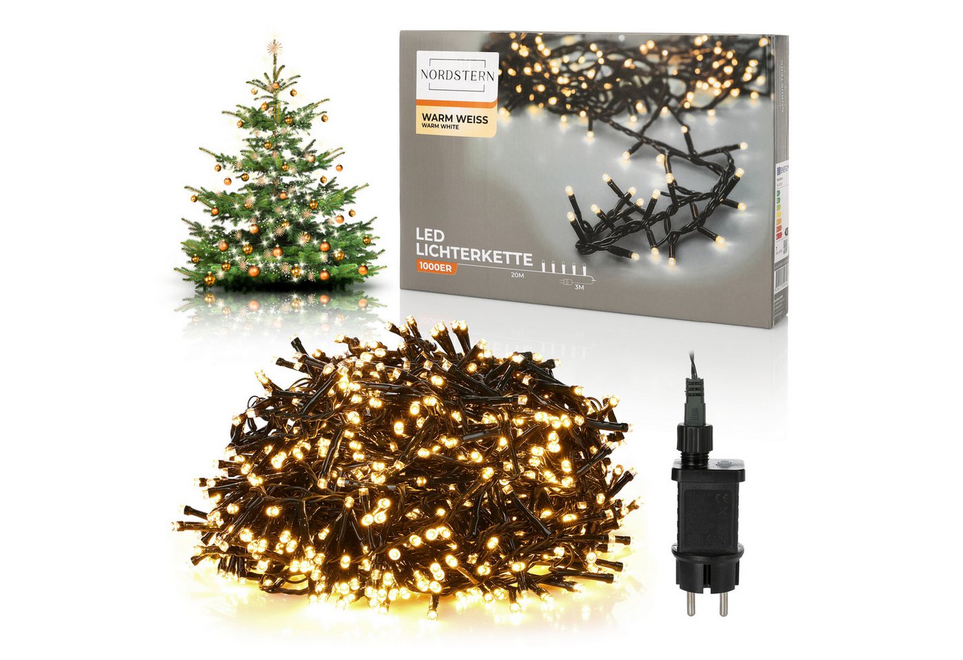 Nordstern LED-Lichterkette WarmWeiß von 24 bis 1.200 LED Weihnachtsdeko für Innen und Außen, mit Stecker 1.000 LED - 20 m für Weihnachtsbaum Nordstern LED-Lichterkette WarmWeiß von 24 bis 1.200 LED Weihnachtsdeko für Innen und Außen, mit Stecker 1.000 LED - 20 m für Weihnachtsbaum von Nordstern