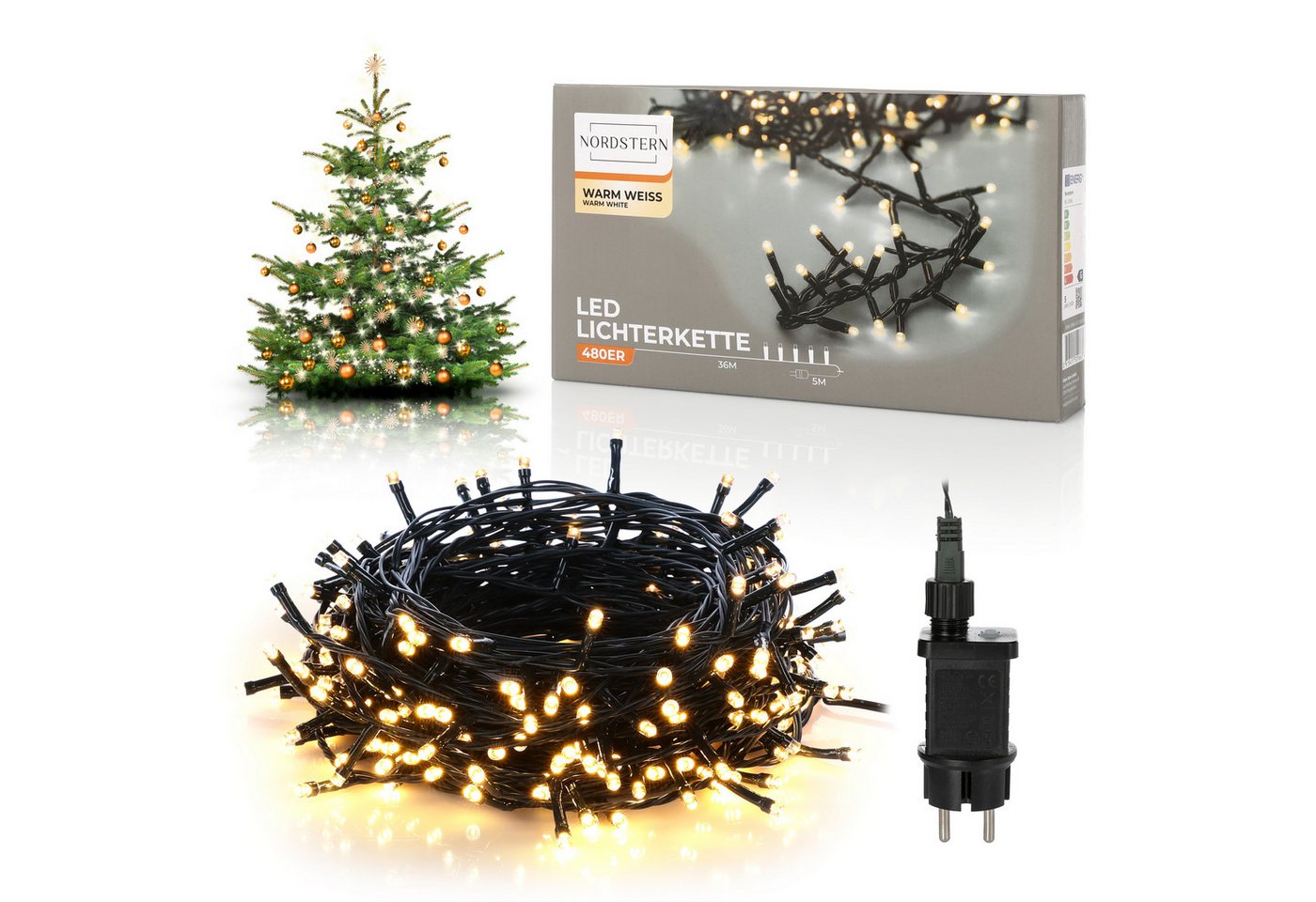 Nordstern LED-Lichterkette WarmWeiß von 24 bis 1.200 LED Weihnachtsdeko für Innen und Außen, mit Stecker 480 LED - 36 m für Weihnachtsbaum Nordstern LED-Lichterkette WarmWeiß von 24 bis 1.200 LED Weihnachtsdeko für Innen und Außen, mit Stecker 480 LED - 36 m für Weihnachtsbaum von Nordstern