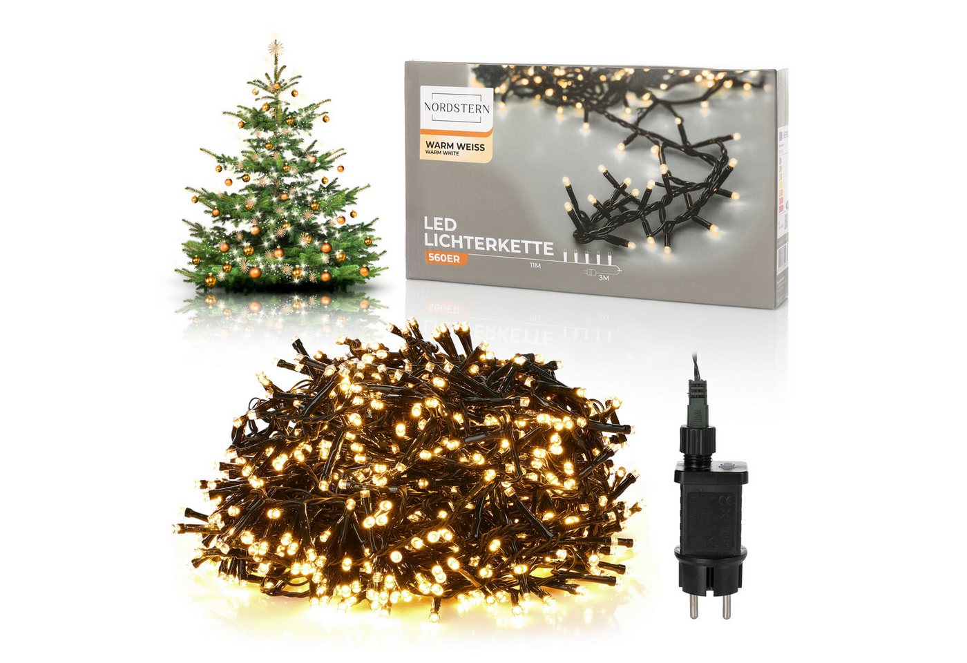 Nordstern LED-Lichterkette WarmWeiß von 24 bis 1.200 LED Weihnachtsdeko für Innen und Außen, mit Stecker 560 LED - 11 m für Weihnachtsbaum Nordstern LED-Lichterkette WarmWeiß von 24 bis 1.200 LED Weihnachtsdeko für Innen und Außen, mit Stecker 560 LED - 11 m für Weihnachtsbaum von Nordstern