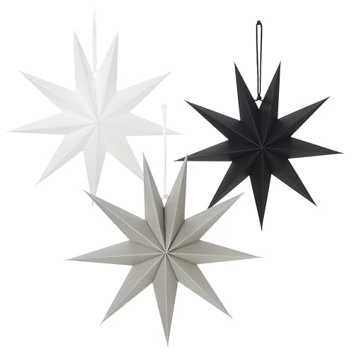 Nordstern Papier Stern 3er Set -Weihnachtsdeko für Fenster - Weihnachtsstern zum aufhängen - 30 cm - Schwarz, Weiß, Grau von Nordstern