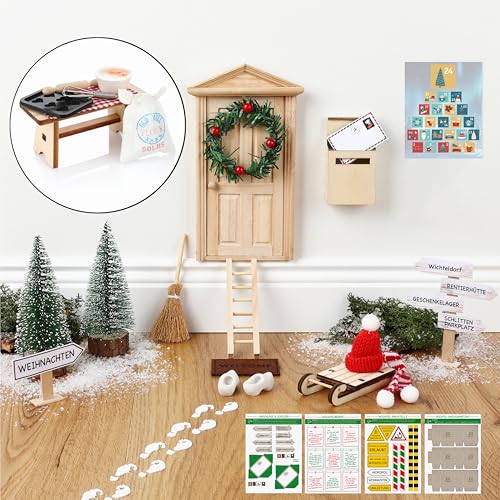 Nordstern Wichteltür Set - Komplettset inkl. Backset, Wichtelbriefe, Baustelle, Adventsakelnder, magischer Tür, Schilder und mehr Zubehör für die Adventszeit, DIY-Dekoration für Weihnachten von Nordstern