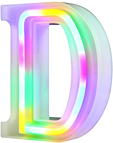 Nordstylee Leuchtende LED-Buchstaben-Lichter, Neon-Buchstaben-Nachtlichter für Wand, Geburtstagsparty, Weihnachten, Hochzeitsdekoration, bunte Buchstaben (D) von Nordstylee