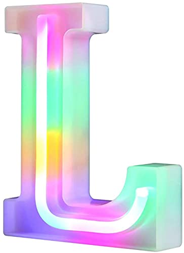 Leuchtende LED-Buchstaben-Lichter, Neon-Buchstaben, Nachtlichter für Wand, Geburtstagsparty, Weihnachten, Hochzeitsdekoration, bunte Buchstaben (L) von Nordstylee