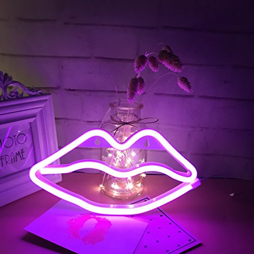 Nordstylee Neon Lips Schilder,USB oder batteriebetriebene Kunst Deko Lichter Kinderzimmer Geburtstagsparty Urlaub Hochzeit Dekoration Neon Lips-Rosa von Nordstylee