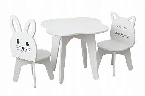 Nordville Kinder Set Tisch Wolke +2 Stühle Katze & Hase aus MDF Platte - Sehr Stabil Abgerundete Kanten - Perfekt fürs Kinderzimmer Junge & Mädchen von Nordville