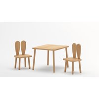 Rechteckige Kinder Sitzgruppe Häschen Rückenlehne Buchenholz Kinderzimmer - Set 2 Kinderstühle Junge Mädchen + Tisch | Hase, Natural von Nordville