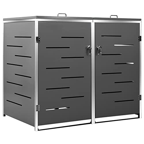 Norheim Edelstahl Mülltonnenbox 2er Mülltonnenverkleidung 2 Tonnen 240L Metall Müllcontainer Mülltonnenschrank Müllbox Draußen 138x77,5x115,5 cm Anthrazit von Norheim