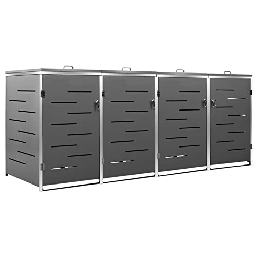 Norheim Edelstahl Mülltonnenbox 4er Mülltonnenverkleidung 4 Tonnen 240L Metall Müllcontainer Mülltonnenschrank Müllbox Draußen 276,5x77,5x115,5 cm Anthrazit von Norheim