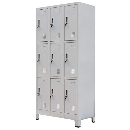 Norheim Spind Stahlschrank mit 9 Fächern Metallschrank Spinte Schrank Metall Schließfachschrank Metallschrank Abschließbar Metallspind Schmal 90x45x180 cm Grau Stahl von Norheim
