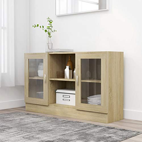 Norheim Vitrinenschrank Sonoma-Eiche Vitrine Glas Kommode Sideboard Beistelltisch Mehrzweckschrank Esszimmer Vitrinenschrank 120x30,5x70 cm Holzwerkstoff von Norheim