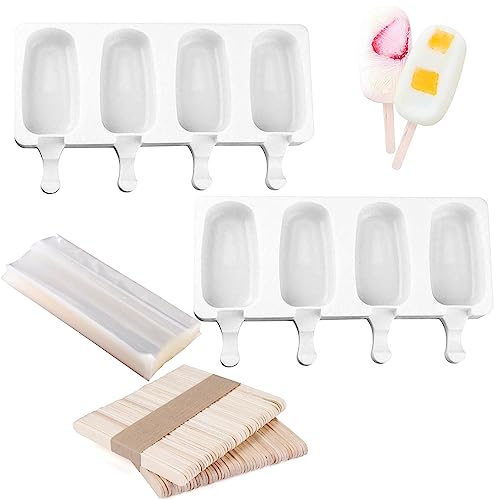 Norhogo 2 Stück Silikon Eis am Stiel, 100 Holzstielen, 10 Verpackungsbeutel für Speiseeis, Lebensmittelqualität BPA-frei Popsicle Formen für Dessert, Schokolade DIY, für Kinder Erwachsene von Norhogo