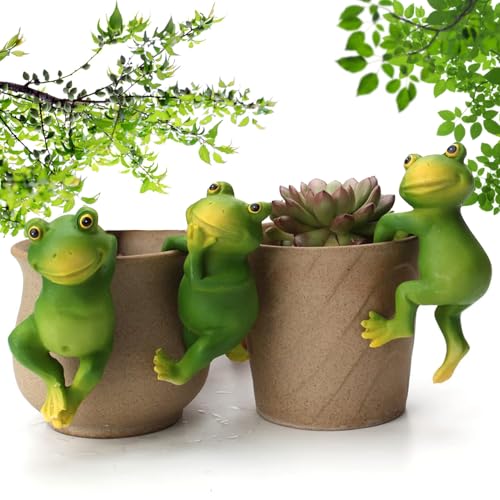 Norhogo 3 Stück Frösche Deko, Hängende Frösche Miniteich Deko Set, niedlichen Frösche Deko für Teichschale Miniteich Terrassenteich Zinkwannen Pflanzschale Garten Balkon Terrasse Teiche Deko von Norhogo