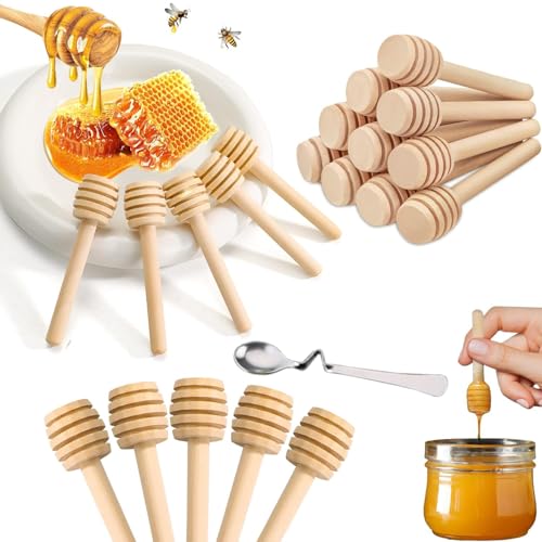 Norhogo 30 Stück kleine hölzerne Honigstreuer, hölzerne Honigstäbchen Löffel kleine Mini Honigstreuer 8 cm von Norhogo