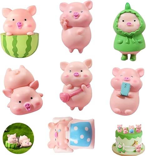 Norhogo 7 Stück Glücksschweinchen Figuren Schweinchen Rosa Pig kleine Tier Ornament deko, für DIY Handwerk, Kuchen Dekoration,Kind Geburtstag Party Miniatur-Fee-Gartendekoration von Norhogo