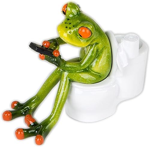 Norhogo Frosch Figur Statue Frosch sitzt auf der Toilette grün r Lustige Grün Frosch Auf Wc Skulptur Geschenke für Fee Garten Büro Dekoration von Norhogo