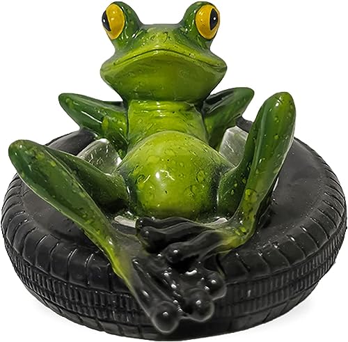 Norhogo Miniteich Deko Set Schwimmfrosch Frösche Skulptur Deko Schwimmfigur Frosch im Reifen, Frösche Skulptur für Outdoor Garten Teich Hof, ca. 13 x 15.5 x 8.5 cm von Norhogo