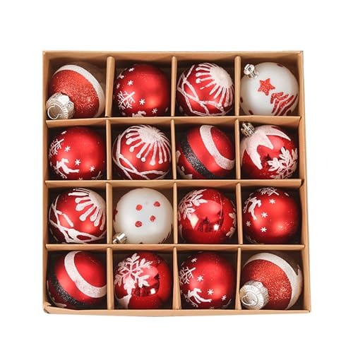 Norhogo Weihnachtskugeln Weihnachtskugeln mit Box, Weihnachtskugeln Kunststoff Set, 6CM Christbaumkugeln Weiße Weihnachtskugeln Rot, Christbaumschmuck Baumschmuck Weihnachten Deko (6cm/16pcs) von Norhogo