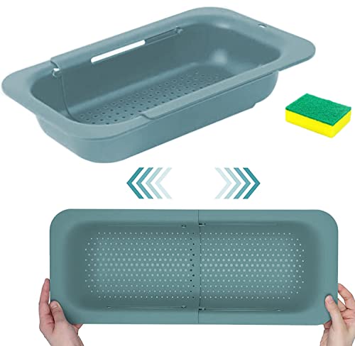 Norhogo ausziehbar Zusammenklappbares Sieb für die Küche, Waschbecken Filterablage, tragbares Abtropfgestell über der Spüle zum Abtropfen Gemüse Obst Nudeln, Kommt mit einem Schwamm zum Reinigen von Norhogo