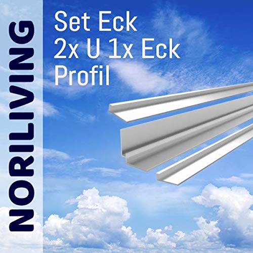 Noriliving Aluminium Profil Set für 3mm Aluverbund Duschrückwand (Silber matt) - bestehend aus 2x Abschlussprofil und 1x Eckprofil von Noriliving