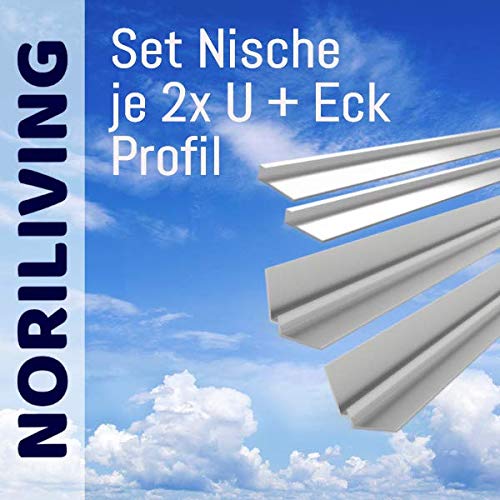 Noriliving Aluminium Profil Set für 3mm und 4 mm Aluverbund Duschrückwand (Silber matt) - bestehend aus 2x Abschlussprofil und 2x Eckprofil von Noriliving