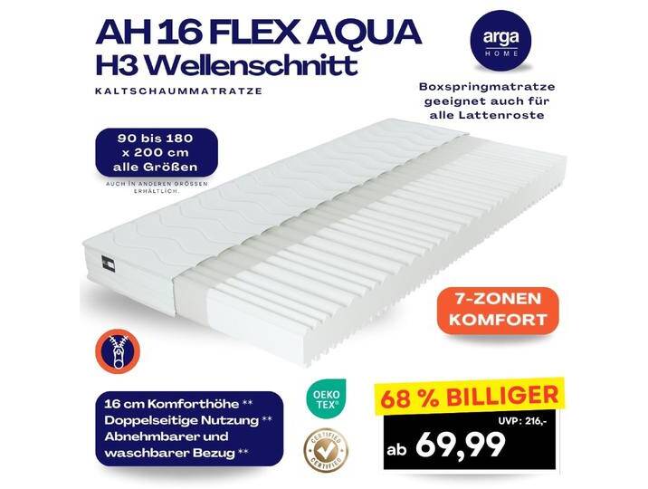 AH16 FlexAqua Kaltschaummatratze H3, 7-Zonen Wellenschnitt – 16 cm Höhe von Norma24