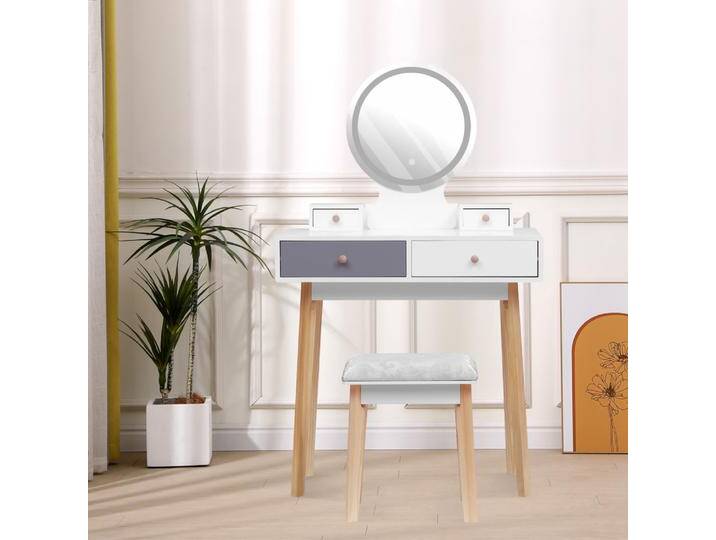 Happy Home Schminktisch mit LED Spiegel, 4 Schubladen und Hocker HDT02-WEI weiß von Norma24