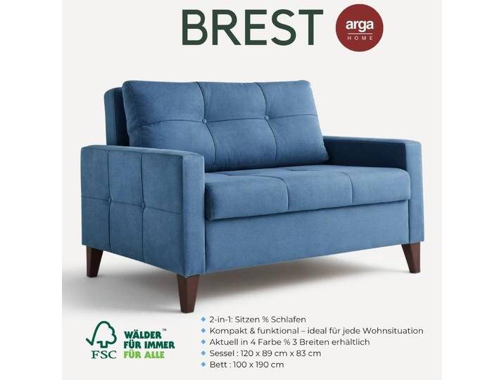 Moderner Bettsessel BREST mit integrierter Bettfunktion L, ca. 89 x 120 x 83 cm von Norma24