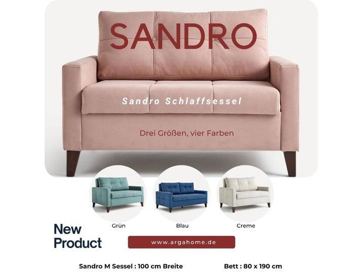 Moderner Bettsessel SANDRO mit integrierter Bettfunktion M, ca. 89 x 100 x 83 cm von Norma24