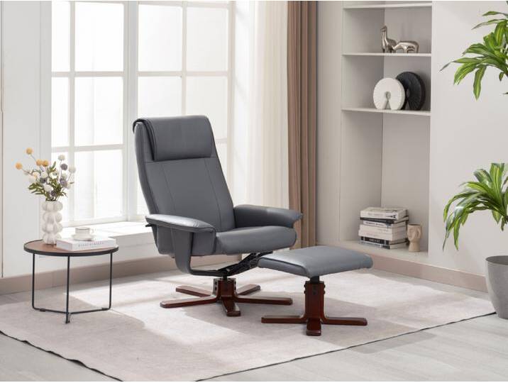 Verstellbarer Relaxsessel mit Hocker & Holzbeine - Grau von Norma24