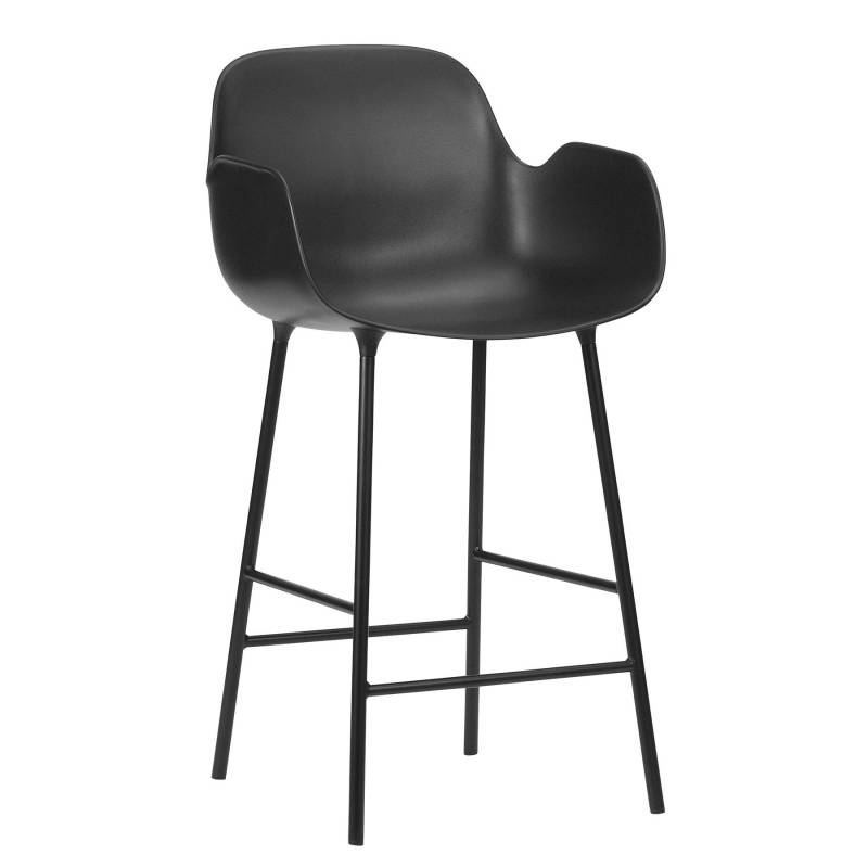 Normann Copenhagen - Form Bararmlehnstuhl Gestell Stahl 65cm - schwarz/Sitzschale Polypropylen/Gestell Stahl lackiert/BxHxT 56x100x54,5cm von Normann Copenhagen