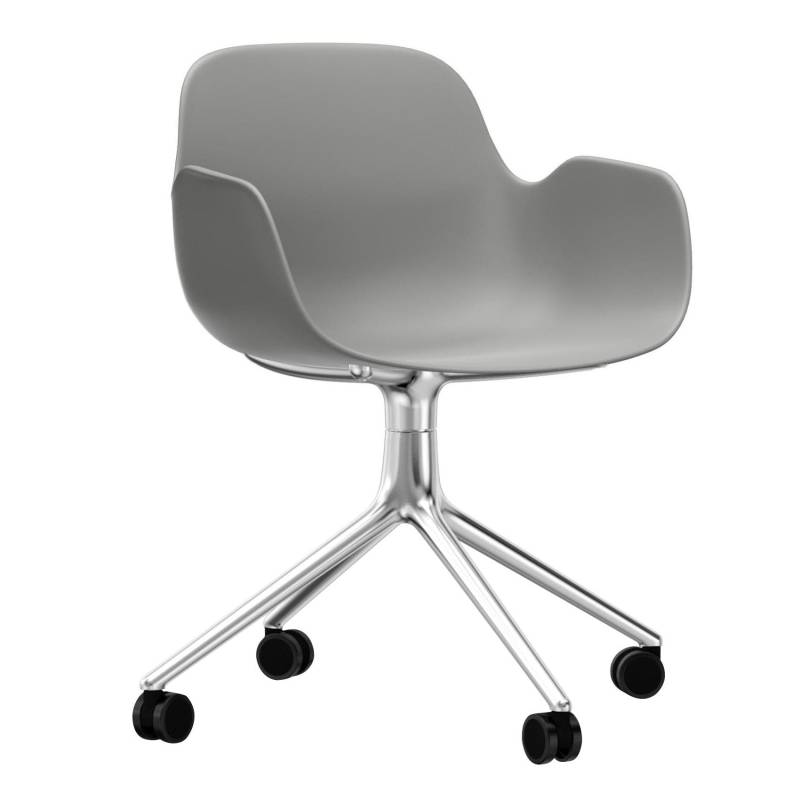 Normann Copenhagen - Form Drehstuhl mit Rollen 4W Gestell Aluminium - grau/Sitzschale Polypropylen/Gestell aluminium /BxHxT 54x80x55,5cm von Normann Copenhagen