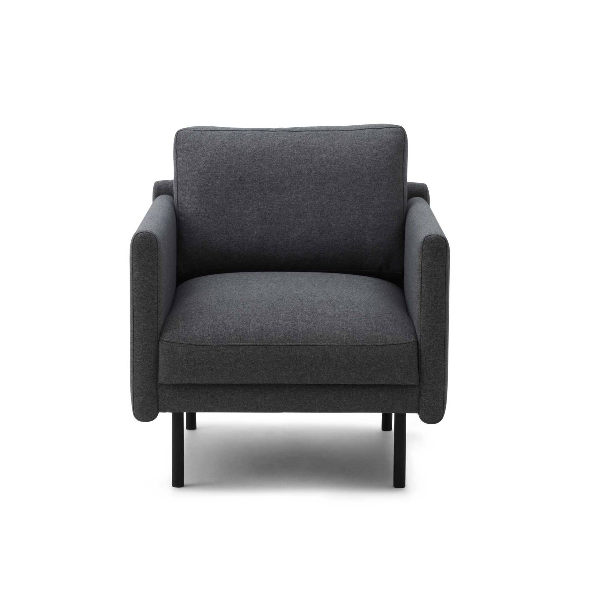 Normann Copenhagen - Rar Sessel - dunkelgrau/Re-Born (60% recyceltes Polyethylen, 40% Polyester)/Gestell Stahl schwarz pulverbeschichtet/BxHxT 79x81x8 von Normann Copenhagen