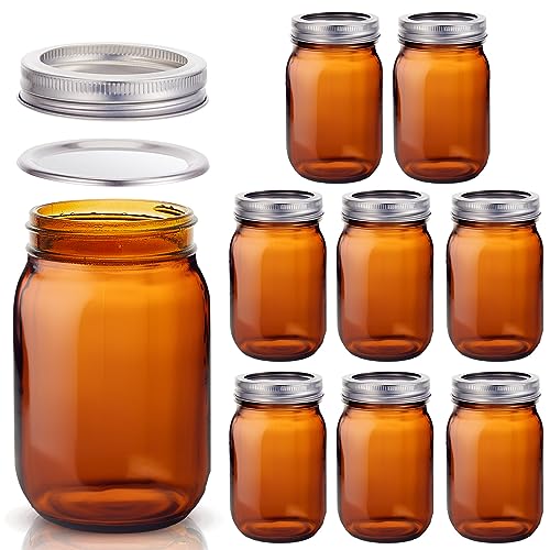 Norme 8 Stück bernsteinfarbene Einmachgläser 473 ml Glas Einmachglas mit luftdichten Deckeln, bernsteinfarbene Glasgläser, farbige Glaseinmachgläser, Einmachglas, Dekoration von Norme