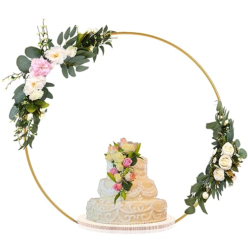 Norme 85,1 cm hoher Hochzeitsbogen Tortenständer rund Metall Tortenständer für Hochzeit Empfang Hoop Dekoration mit Holzständer Blumendekoration Display für Hochzeit Party Events Empfang Supplies von Norme