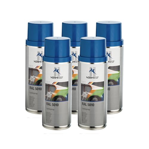 Bisomo 5x RAL 5010 Enzianblau Lackspray Spraydose Sprühlack Farbspray insgesamt 2 Liter von Normfest