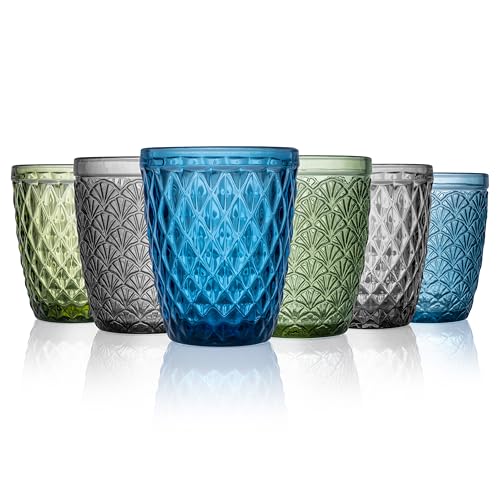 Norqvist Trinkgläser Set bunt - Gläser Set - Wassergläser farbig, Saftgläser - 6er Set 250 ml - Spülmaschinengeeignet - Modernes Design mit Mustern von Norqvist
