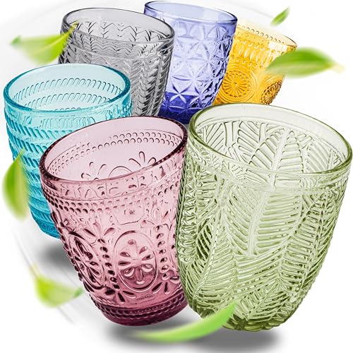 Norqvist Trinkgläser Set bunt - Gläser Set - Wassergläser farbig, Saftgläser - 6er Set 250 ml - Spülmaschinengeeignet - Modernes Design mit Mustern von Norqvist