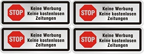 Norrun Stop Keine Werbung Keine kostenlosen Zeitungen Schilder Aufkleber (4erSet, Stop Keine Werbung) von Norrun