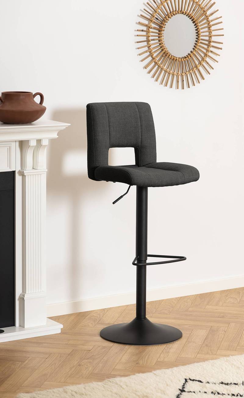 home24 Barstuhl Selina 2er-Set 42 x 115 x 52cm Strukturstoff Badia: Anthrazit von home24