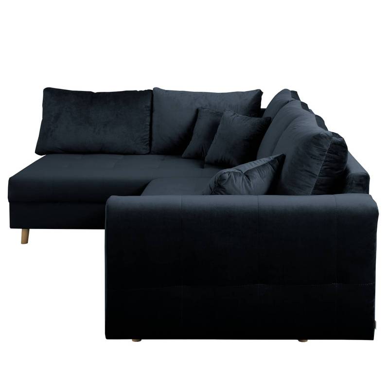 home24 Ecksofa Meyford Blau Samt Ravi 230 x 85 x 160cm Ottomane davorstehend links ohne Hocker Skandi von home24