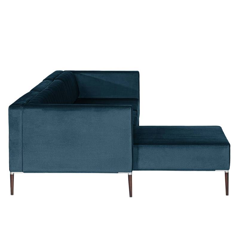 home24 Ecksofa Luparo I Blau/Dunkelblau Samt Onoli 249 x 70 x 166cm Longchair davorstehend links Skandi von home24