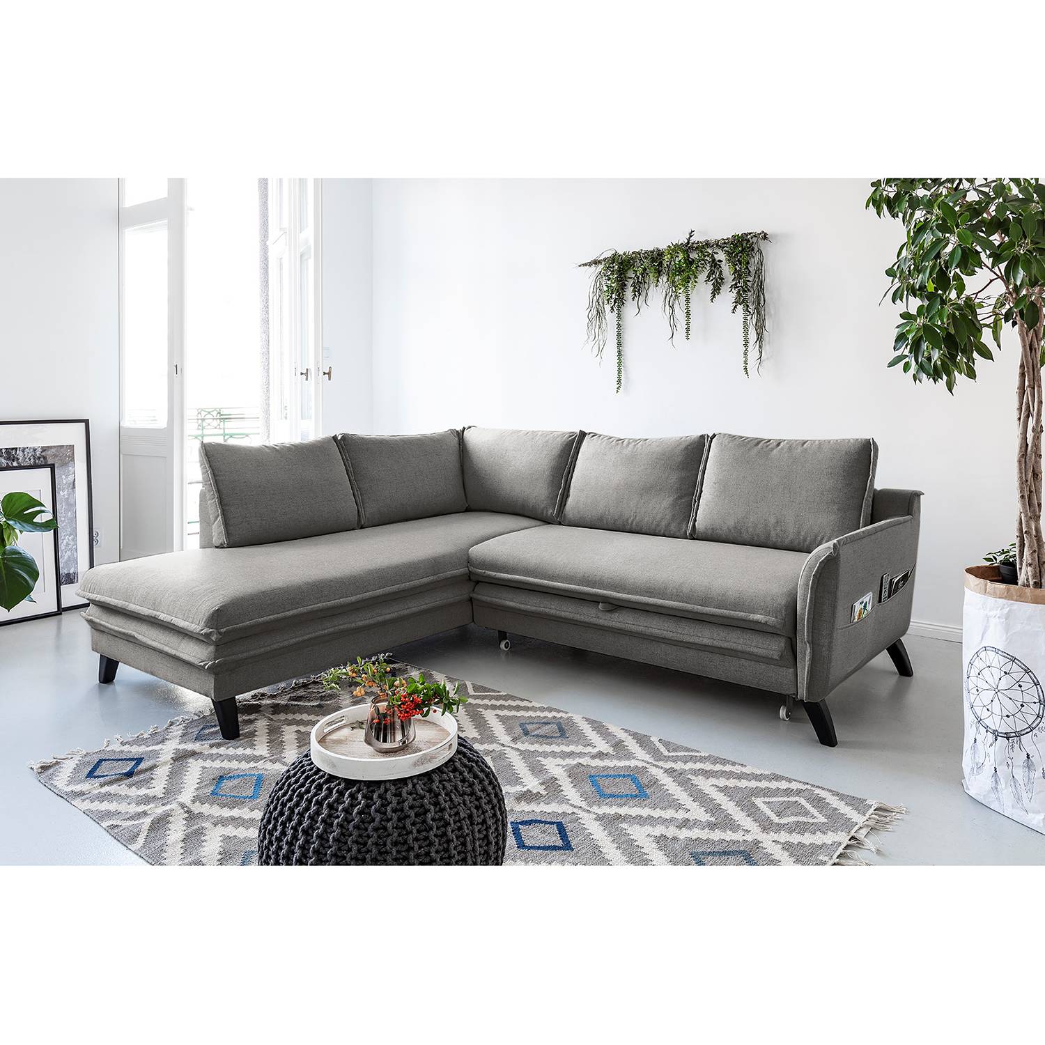 Norrwood Ecksofa Mia Mia I Grau Webstoff 232x86x202 cm mit Schlaffunktion und Bettkasten von Norrwood