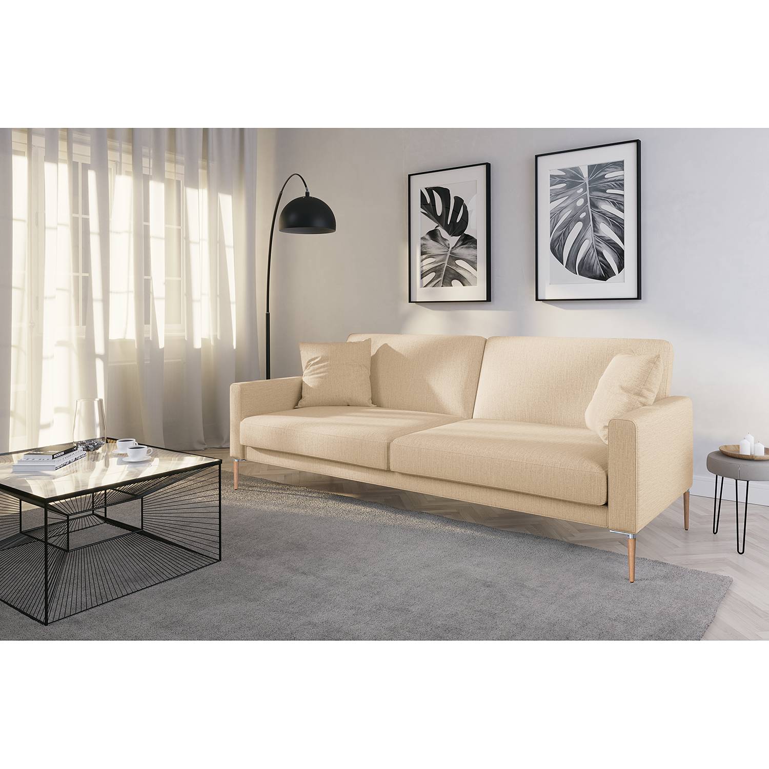 Norrwood Schlafsofa Sauvo II Beige Webstoff 214x83x90 cm mit Schlaffunktion von Norrwood