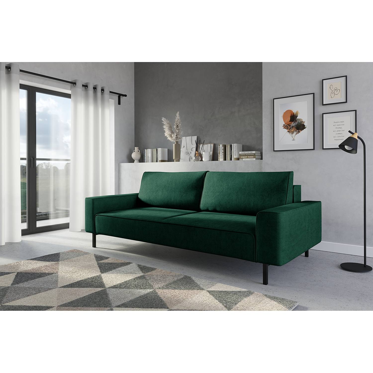 Norrwood Schlafsofa Tapio I Antikgrün Samt 238x83x110 cm mit Schlaffunktion von Fredriks