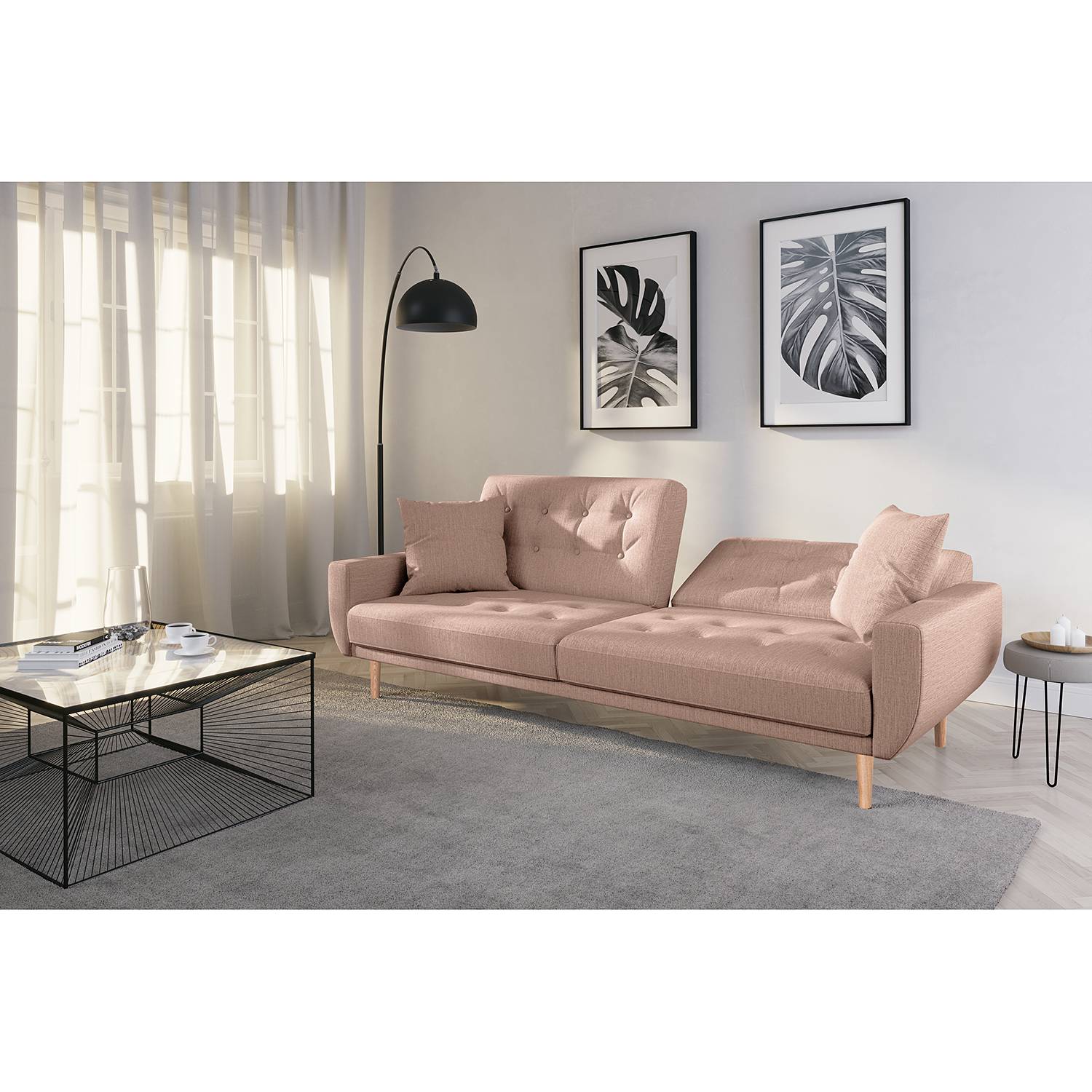 Norrwood Schlafsofa Vaise II Mauve Webstoff 217x83x90 cm mit Schlaffunktion von Fredriks