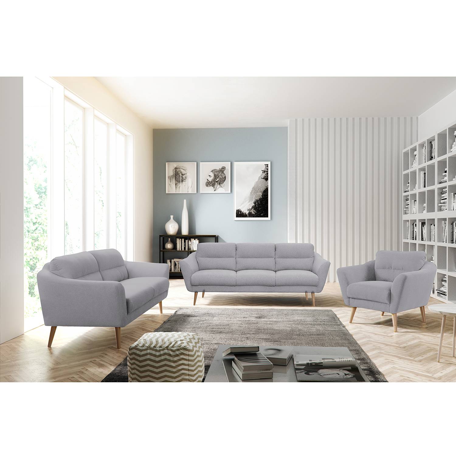 Norrwood Sofa Lucinda I 2,5-Sitzer Hellgrau Webstoff 187x87x88 cm von Norrwood