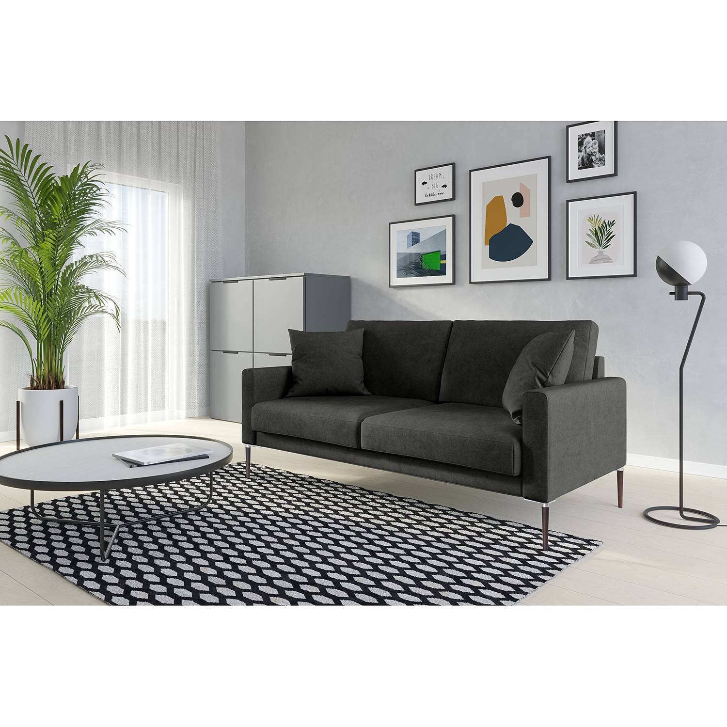 Norrwood Sofa Sauvo I 2,5-Sitzer Dunkelgrau Samt 174x83x90 cm von Norrwood